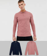 Thumbnail for your product : ASOS DESIGN long sleeve jersey polo 2 pack SAVE