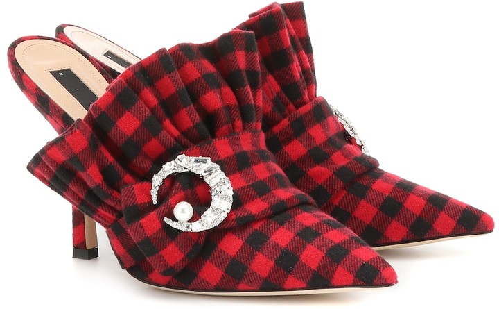 red plaid mules