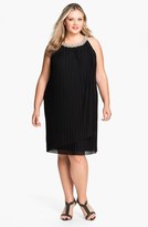 Thumbnail for your product : Donna Ricco Embellished Pleat Mesh Shift Dress (Plus Size)