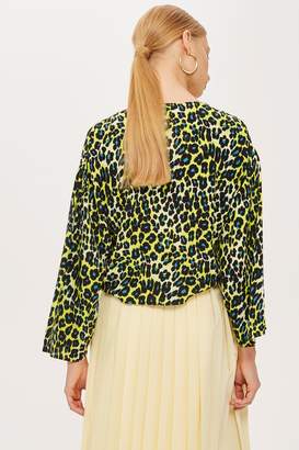 Topshop Womens Leopard Print Tie Front Blouse - Multi