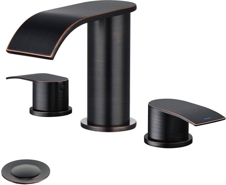 GAGALIFE 8 in. Widespread Double Handle Waterfall Spout Bathroom Vessel Sink Faucet with Pop Up Drain in Oil Rubbed Bronze