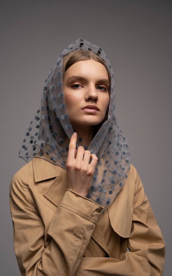 Etsy Long Polka Dot Head Scarf For Women Tulle Hair Scarf Large Bandana Headband Grey Square 0907 Shawl