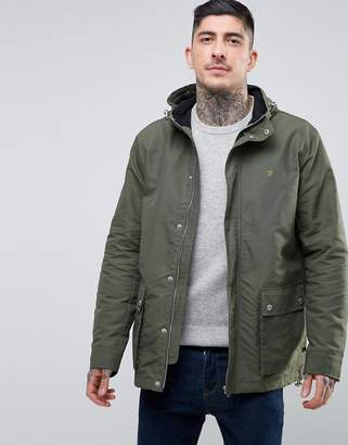 Farah Lonsbury Patch Parka Hooded Jacket in Green