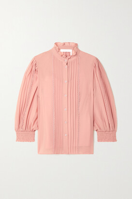 See By Chloé - Lace-trimmed Pintucked Georgette Blouse - Pink