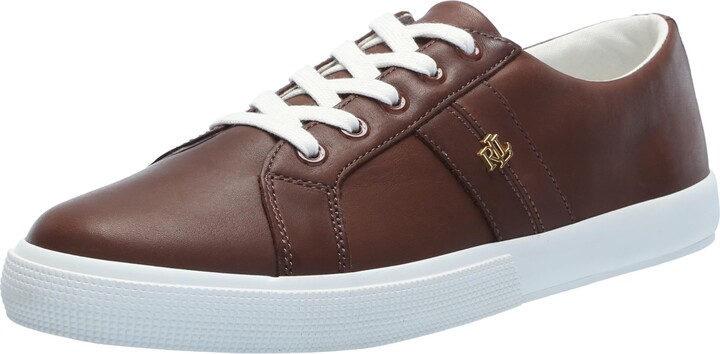 Lauren Ralph Lauren Women's Janson II Burnished Leather Sneakers Dark Mahogany 11 Medium