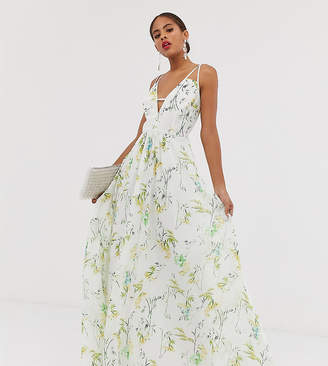 ASOS DESIGN Tall maxi dress with deep plunge and cut out strap detail in print