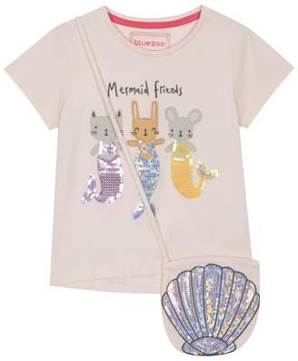 bluezoo - Girls Pink Sequinned 'Mermaid Friends' T-Shirt And Bag Set