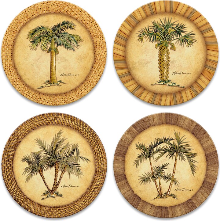 CoasterStone Absorbent Stone Drink Coasters, Palm Tree, Assortment, Neutral Palette (Set of Four Absorbent Coasters for Drink)