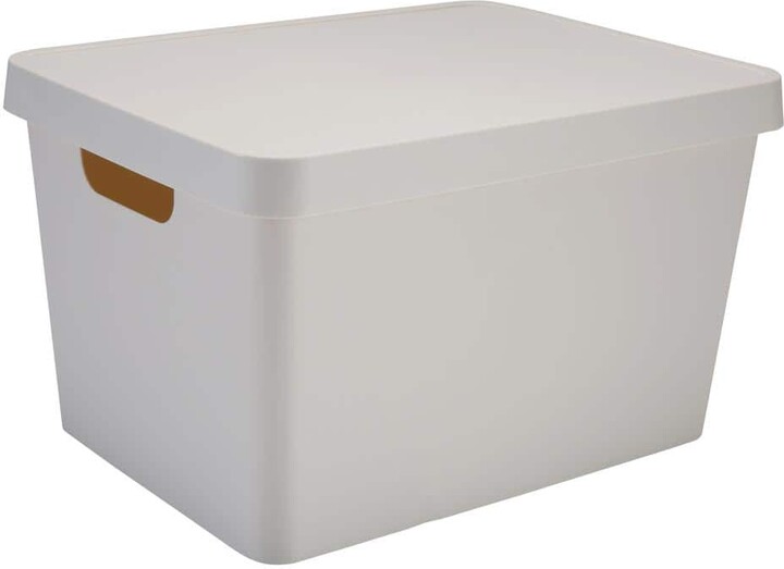 Simplify 8.58 in. H x 14.57 in. W x 10.91 in. D Beige Plastic Cube Storage Bin
