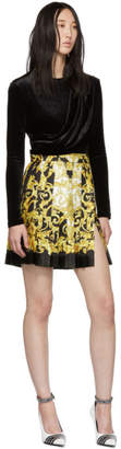Versace Black and Gold Pleated Barocco SS92 Miniskirt