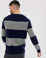 Thumbnail for your product : Polo Ralph Lauren chunky knitted jumper in grey block stripe with player logo