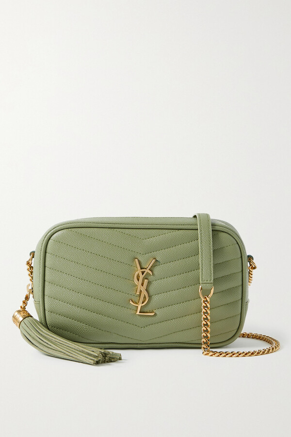 Saint Laurent Lou Mini Quilted Texturedleather Shoulder Bag Green