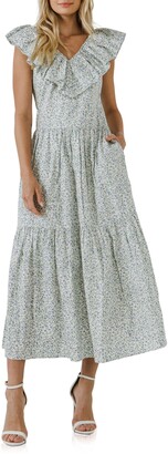 ENGLISH FACTORY Floral Ruffle Tiered Midi Dress
