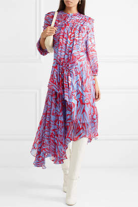 Preen by Thornton Bregazzi Helen Asymmetric Printed Devore Silk-blend Satin Dress