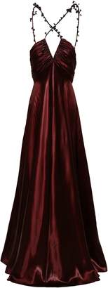 Roberto Cavalli Open-back Sequin-embellished Ruched Satin Gown