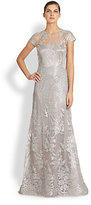 Thumbnail for your product : Teri Jon Metallic Embroidered-Lace Gown