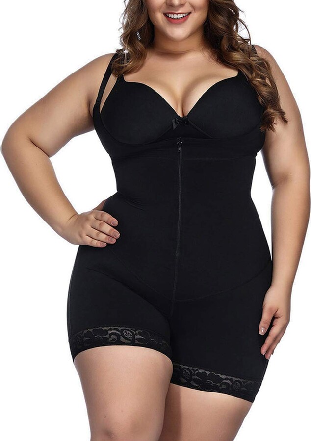 FeelinGirl Womens Shapewear High Waisted with Zipper Thigh Slimmers Tummy  Control Bodysuits Open Bust Black S - ShopStyle