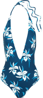 Mikoh Hinano Floral-print Halterneck Swimsuit - Blue