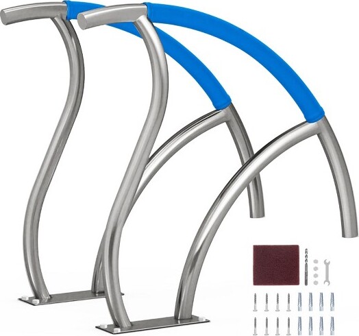 VEVORPoolHandrail,2PCS30x30inPoolRailing,StainlessSteelwithBasePlateforIndoor/OutdoorPools,SwimmingPoolSafetyRailing,Silver