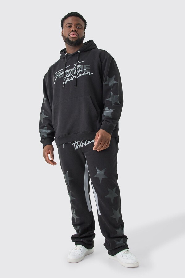 boohoo Mens Black Plus Oversized Star Homme Print Tracksuit