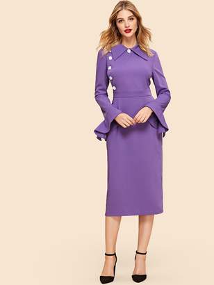 Shein Bell Sleeve Solid Collar Dress