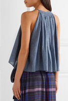 Thumbnail for your product : Apiece Apart Galisteo Smocked Cotton-chambray Top - Blue