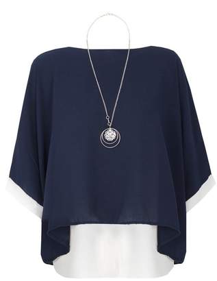 Quiz Navy And Cream Double Layer Necklace Top