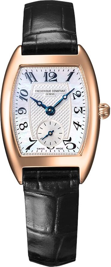 Frederique Constant Ladies Swiss Made Classic Quartz Rose Gold Plated Case Watch and Black Leather Strap