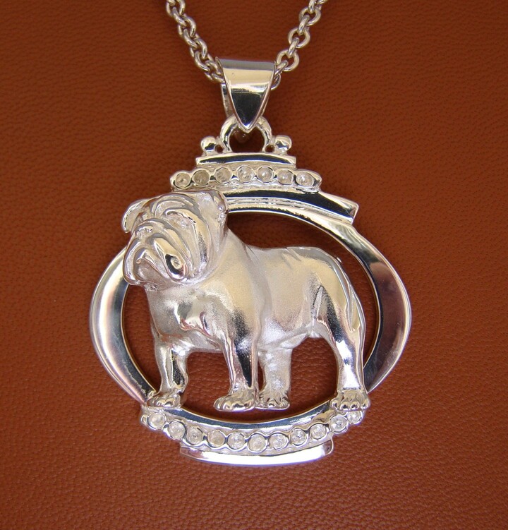 Etsy Large Sterling Silver Bulldog/English Standing Study On Oval Frame Pendant