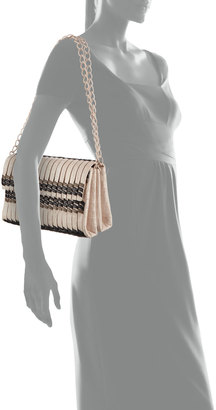 Nancy Gonzalez Bamboo Woven Crocodile Shoulder Bag, Blush/Black/Taupe