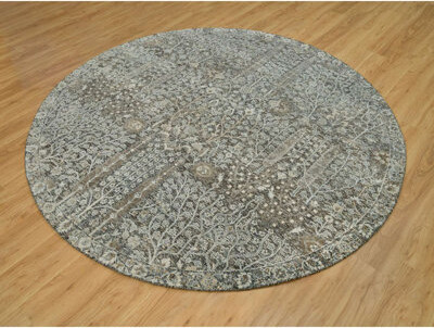 Bloomsbury Market 8'x8' Gray Wool With Silk Hand Knotted Willow and Cypress Tree Round Rug 248BFAD28CA94B2B87BC1E6516EE472B