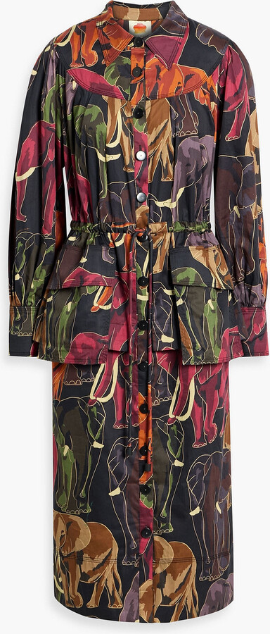Farm Rio Printed cotton-poplin midi shirt dress