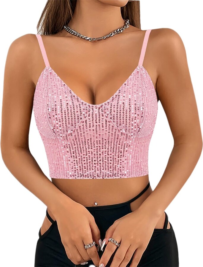Erinaco Pink Faux Fur Crop Top Doweha Piece Outfits For Women Sexy