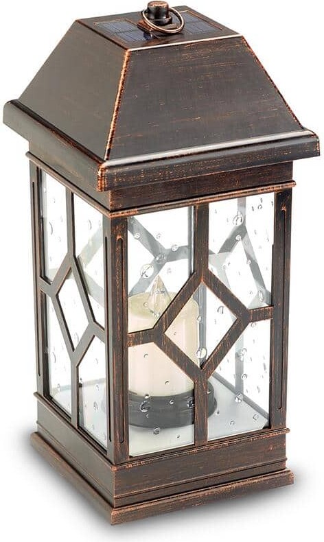 Smart Solar San Felipe II 15 in. Bronze Integrated 2-LED Solar Candle Lantern