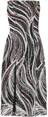 Halpern Strapless Sequined Tulle Midi Dress