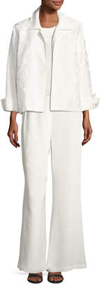 Caroline Rose Jasmine Floral Jacquard Jacket, White, Plus Size