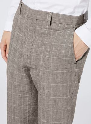 Topman Gray Check Linen Rich Skinny Fit Cropped Suit Pants