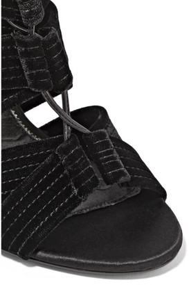 Tom Ford Lace-up Leather-trimmed Velvet Sandals - Black
