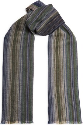 Paul Smith Men Scarf Lacey Stripe Wool Made In Germany Multi Main Red 