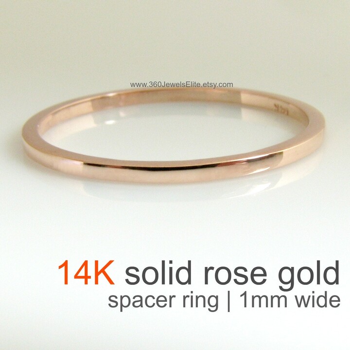Etsy Thin Solid Rose Gold Ring Gold Spacer Ring Rose Flat Ring Divider Guard Thin Wedding Band 14K