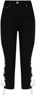 PrettyLittleThing Black Tie Detail Cropped High Waisted Skinny Jean