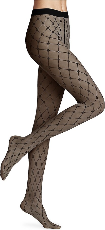 FF Monogram Style Brown Designer Lace High-WAIST Tights Pantyhose