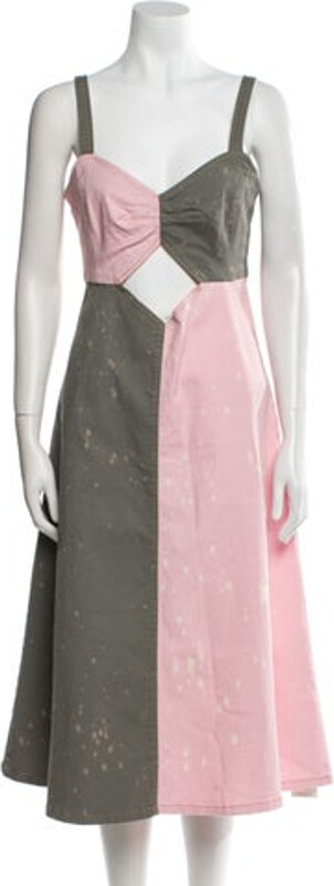 Rachel Comey A-Line Dress Pink Distressed Accents Sleeveless with Square Neckline Exposed Zip Closure at Back Designer