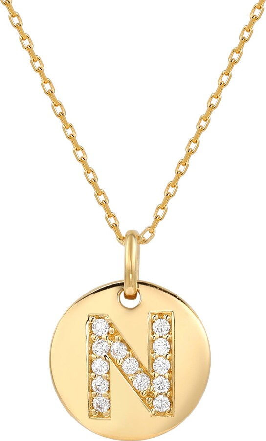SUZY LEVIAN Yellow Sterling Silver White Cubic Zirconia Initial Disc Pendant Necklace