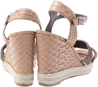Gina Beige Python Leather Crystal Embellished Wedge Platform Sandals Size 38.5