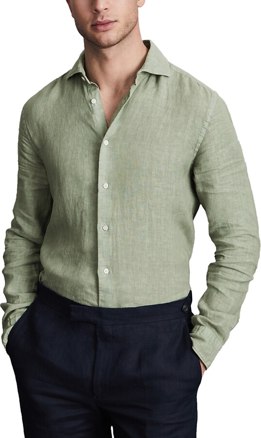 Reiss Ruban Long Sleeve Button Front Linen Shirt ShopStyle