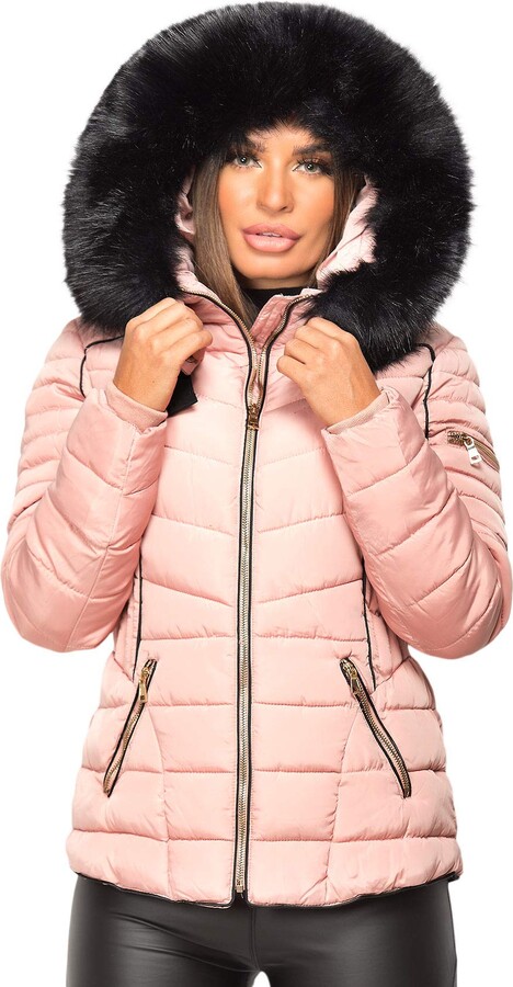 Girls Jacket Kids Navy Padded Puffer Bubble Fur Collar Quilted Warm Thick Coats 