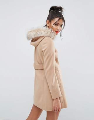 ASOS Design Duffle Coat With Faux Fur Hood