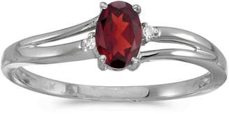 Direct-Jewelry 14k White Gold Oval Garnet And Diamond Ring (Size 7.5)