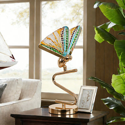 Mercer41 Colorful Butterfly Table Lamp With Gold Metal Base And Acrylic Shade 3 Color Light Modes